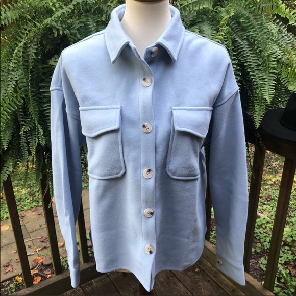 Boyfriend Jacket blue button up jacket over shirt front pockets - Picture 3 of 13